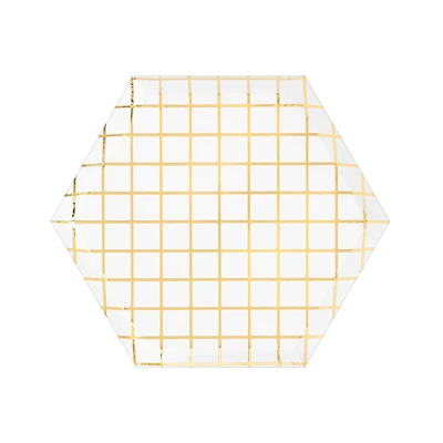 12 Packs: 8 ct. (96 total) 7.5" Metallic Grid Hexagon Paper Plates by Celebrate It™
