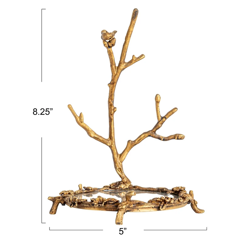 Hello Honey® 8.25" Gold Antique Pewter Jewelry Holder with Bird Detail