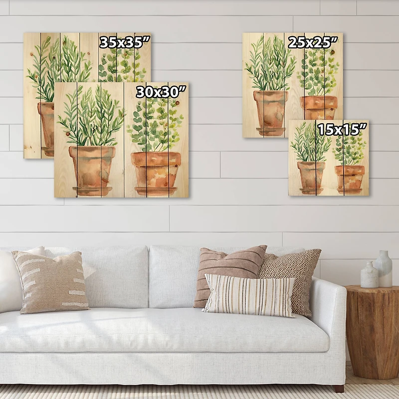 Designart - Two Green House Plants In Orange Flower Pots