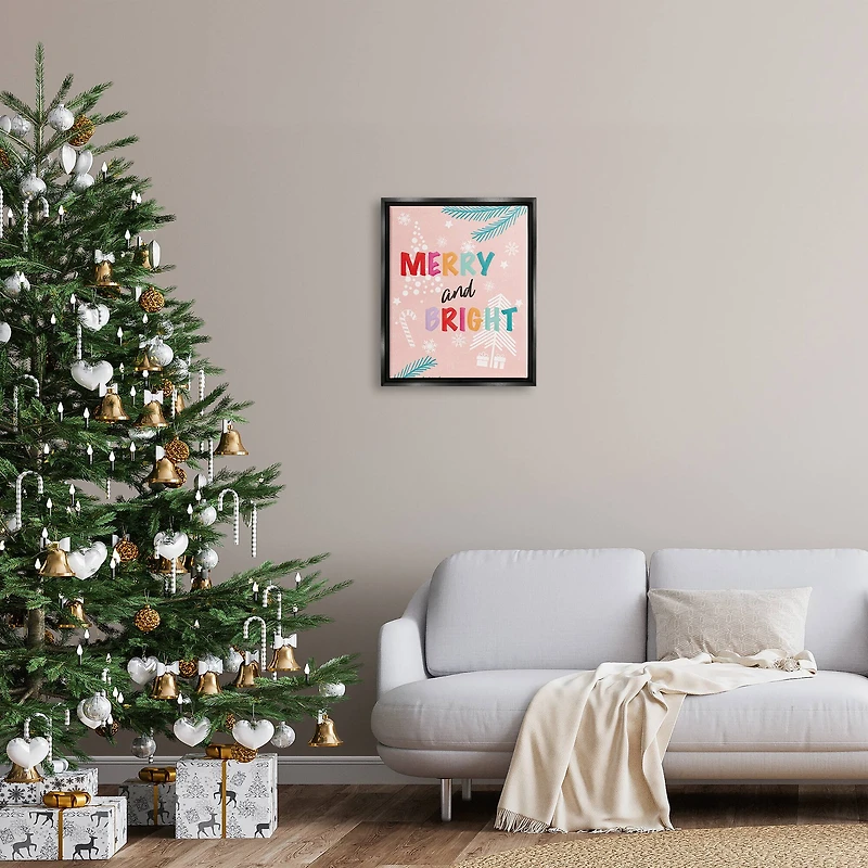 Stupell Industries Merry & Bright Pastel Phrase Framed Floater Canvas Wall Art