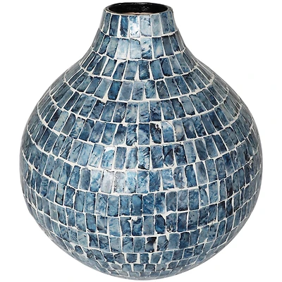 14" Blue Mother of Pearl Handmade Mosaic Inspired Vase
