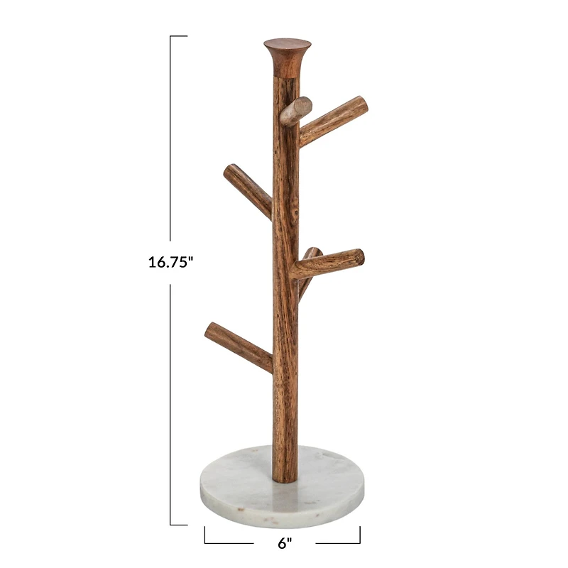 Hello Honey® 17" Tall Mango Wood & Marble Mug Rack