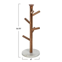 Hello Honey® 17" Tall Mango Wood & Marble Mug Rack