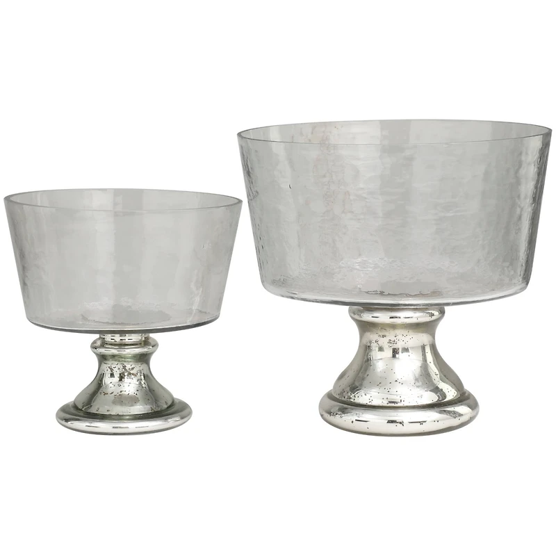 Smokey Silver Glass with Mercury Glass Pedestal Decorative Bowl Set