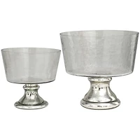 Smokey Silver Glass with Mercury Glass Pedestal Decorative Bowl Set