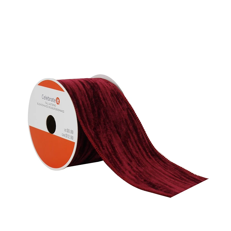 2.5" x 3yd. Burgundy Wired Velvet Ribbon by Celebrate It® Blush Romance