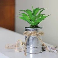 5" Tropical Green Artificial Foliage in Tin Planter