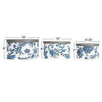 Household Essentials Cream & Blue Floral Nesting Hat Box Set with Faux Leather Lids