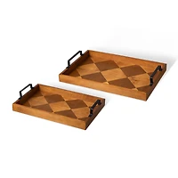 Glitzhome® Rectangle Wood Geometric Trays Set