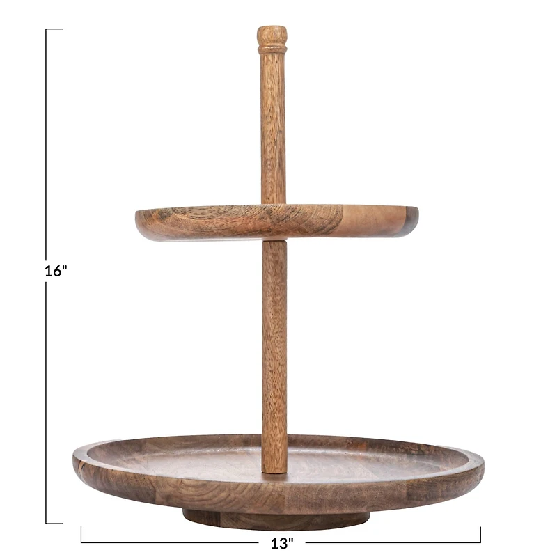 Hello Honey® 16" Round Natural Mango Wood 2-Tier Tray