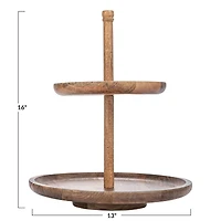 Hello Honey® 16" Round Natural Mango Wood 2-Tier Tray