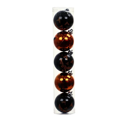 2.25" Black & Orange Pumpkin Face Plastic Ball Ornaments, 5ct. by Ashland®