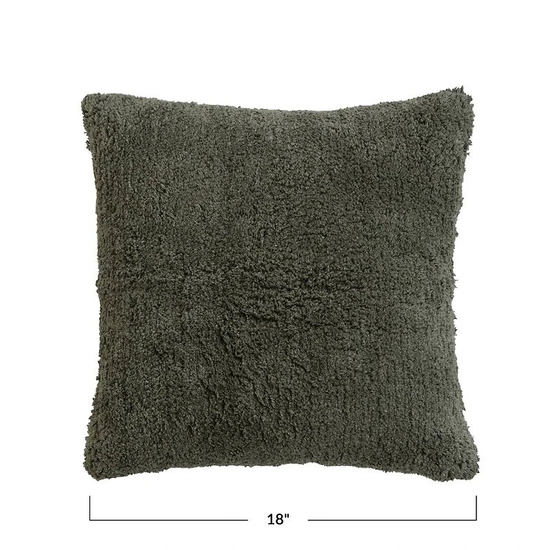 Hello Honey® Forest Green Cotton Tufted Pillow with Natural Chambray Back