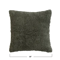 Hello Honey® Forest Green Cotton Tufted Pillow with Natural Chambray Back