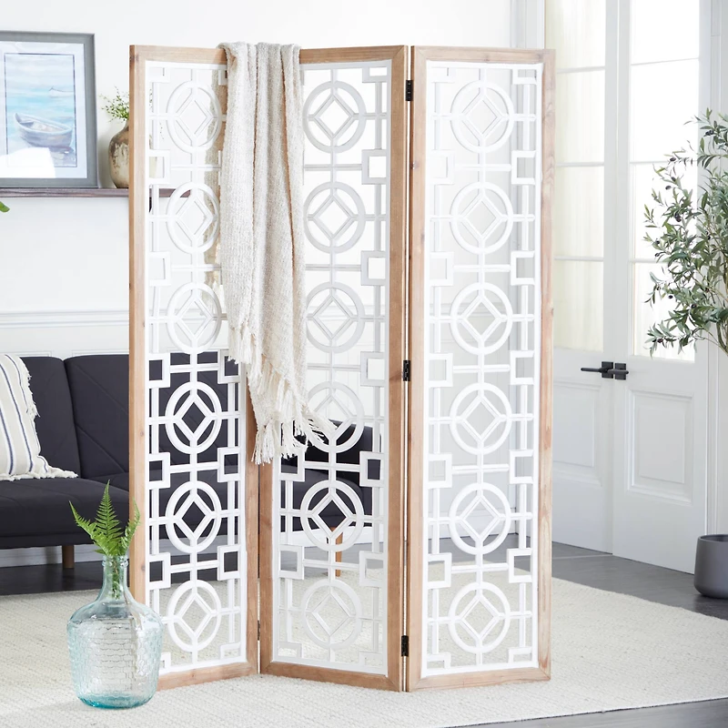 White Wood Farmhouse Room Divider Screen, 72" x 54" x 1"