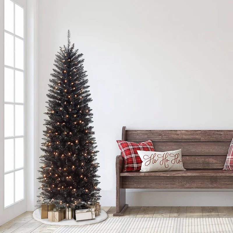 6.5ft. Pre-Lit Black Pencil Fraser Fir Artificial Christmas Tree, Clear Lights