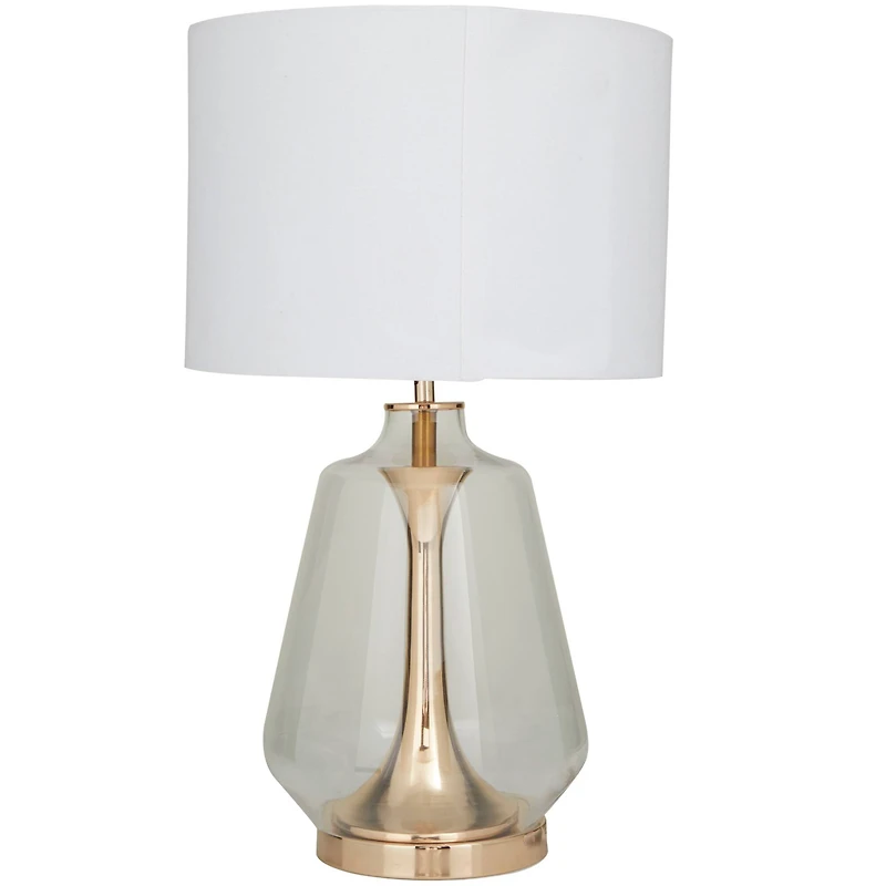 CosmoLiving by Cosmopolitan Gold Glass Transparent Base Table Lamp with Drum Shade 15" x 15" x 24"
