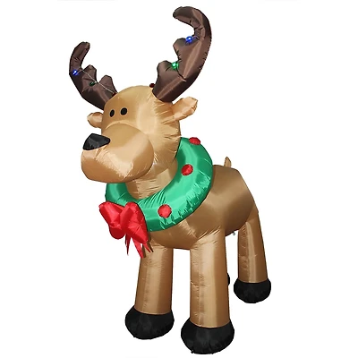 8ft. Pre-Lit Inflatable Reindeer with Wreath & Multicolor LED Lights