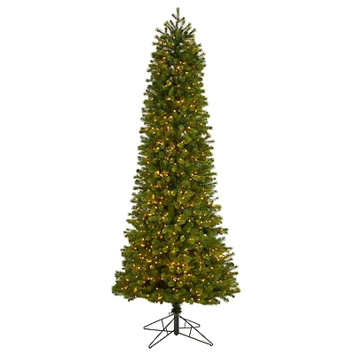 8.5ft. Pre-Lit Slim Colorado Mountain Spruce Artificial Christmas Tree, Multifunction White Micro LED Lights