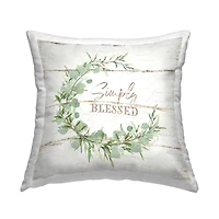 Stupell Industries Simply Blessed Distressed Styling Botanical Wreath Throw Pillow, 18" x 18"