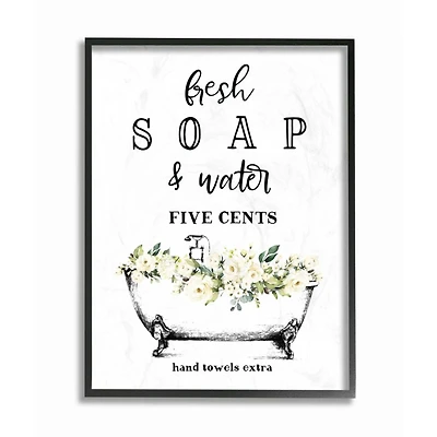 Stupell Industries Fresh Soap & Water Bath Tub Bathroom Design Black Framed Wall Art