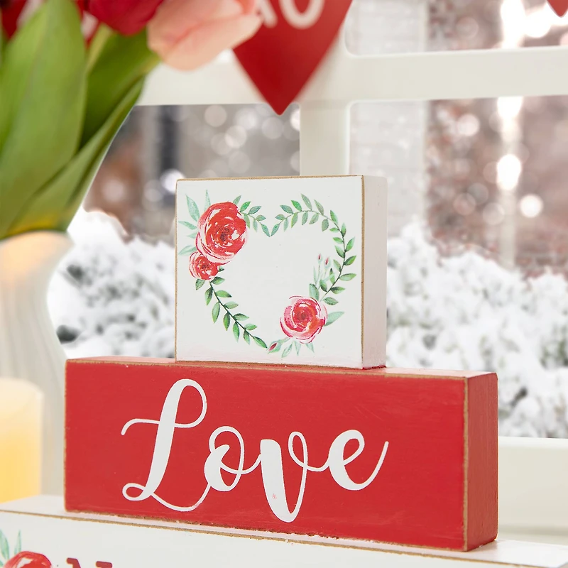 Glitzhome® 9.5" Valentine's Wooden Block Tabletop Sign