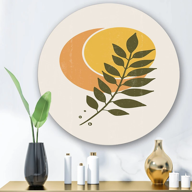 Designart - Abstract Geometrical Sun and Moon With Leaf V