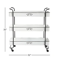 35" White Metal Farmhouse Storage Rolling Cart