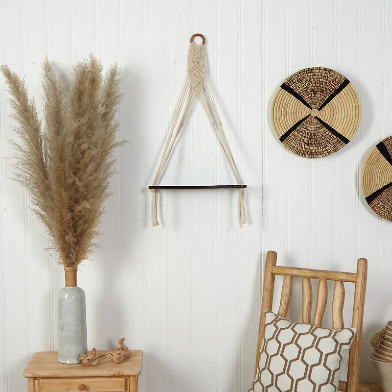25" x 16" Macrame Wall Hanging with Wooden Shelf