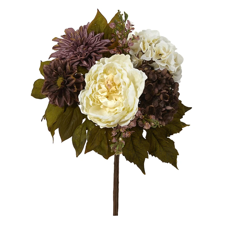 16" Purple & Cream Peony, Hydrangea & Dahlia Bush, 2ct.