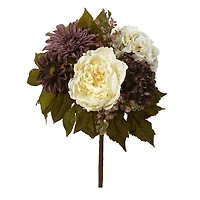 16" Purple & Cream Peony, Hydrangea & Dahlia Bush, 2ct.