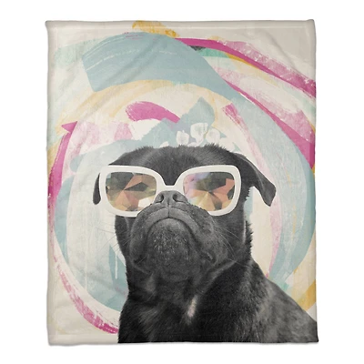 Kaleidoscope Pug 50" x 60" Coral Fleece Blanket