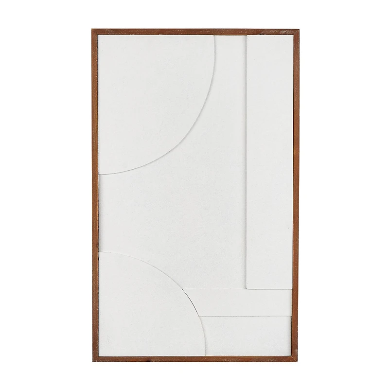 White Dimensional Geometric Wall Décor with Brown Frame