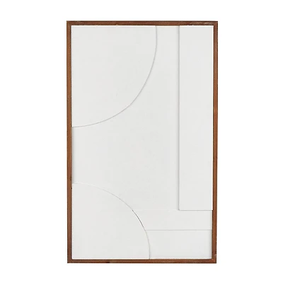 White Dimensional Geometric Wall Décor with Brown Frame