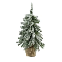15" Unlit Flocked Mini Village Pine Artificial Potted Christmas Tree