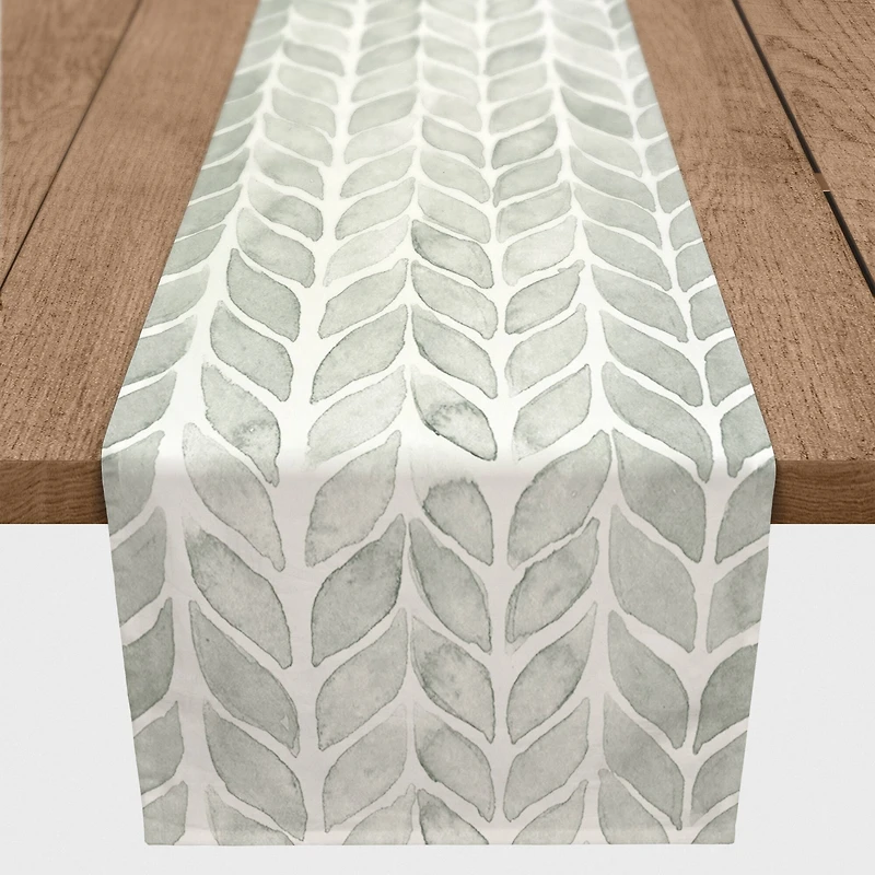 72" Soft Green Chevron Pattern Cotton Twill Table Runner