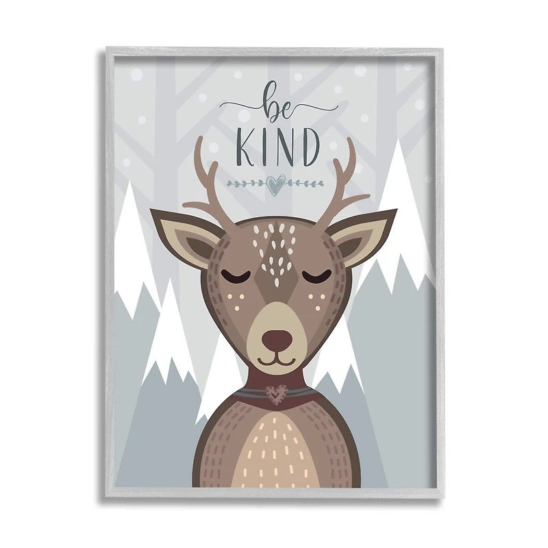 Stupell Industries Be Kind Deer Gray Framed Wall Art