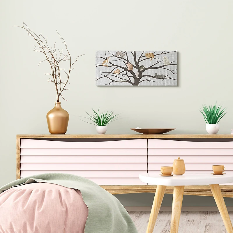 Stupell Industries Cats In The Tree Animal Pet Black Grey Painting Canvas Wall Art