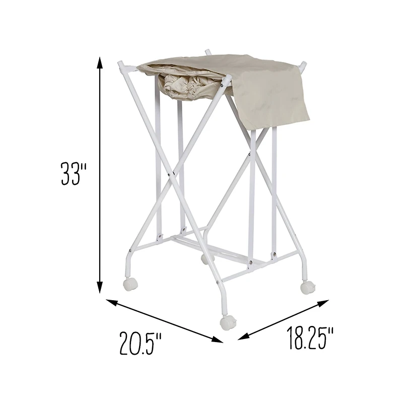 Honey Can Do White/Natural Single Bounce Back Hamper with Wheels and Lid