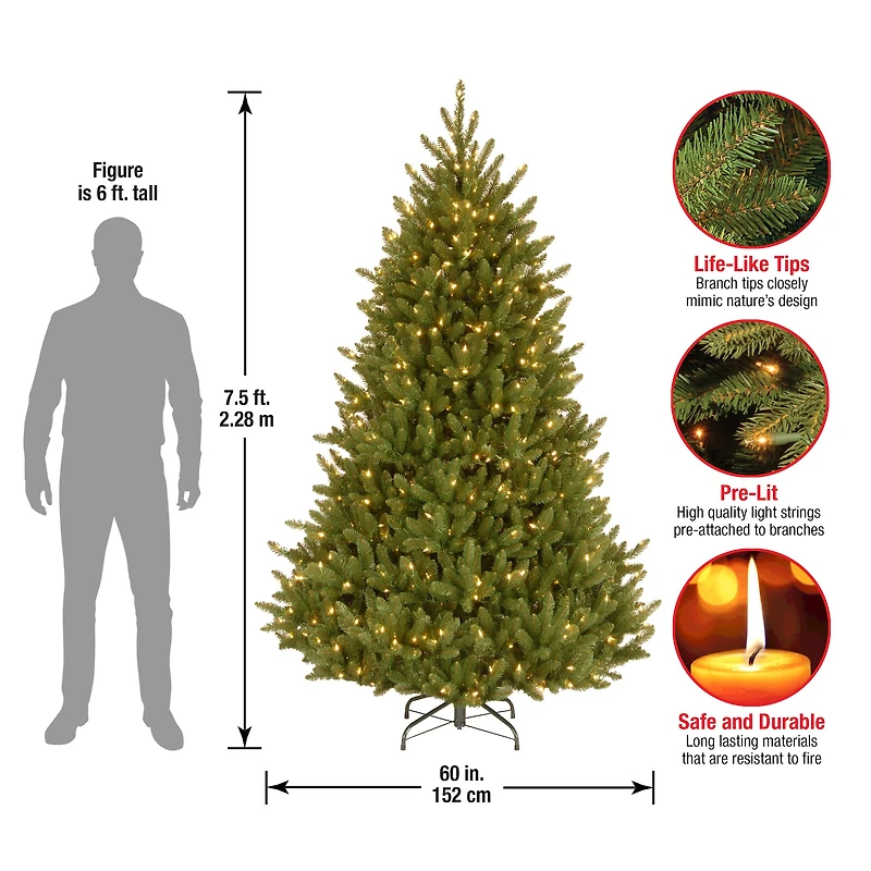 7.5 ft. Pre-lit Hinged Natural Fraser Medium Fir Artificial Christmas Tree, Clear Lights