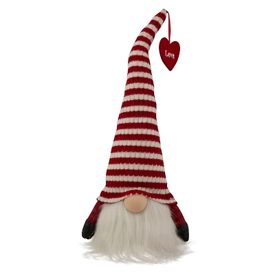 13.5" Lighted Red & White Striped Hat Valentine's Day Gnome