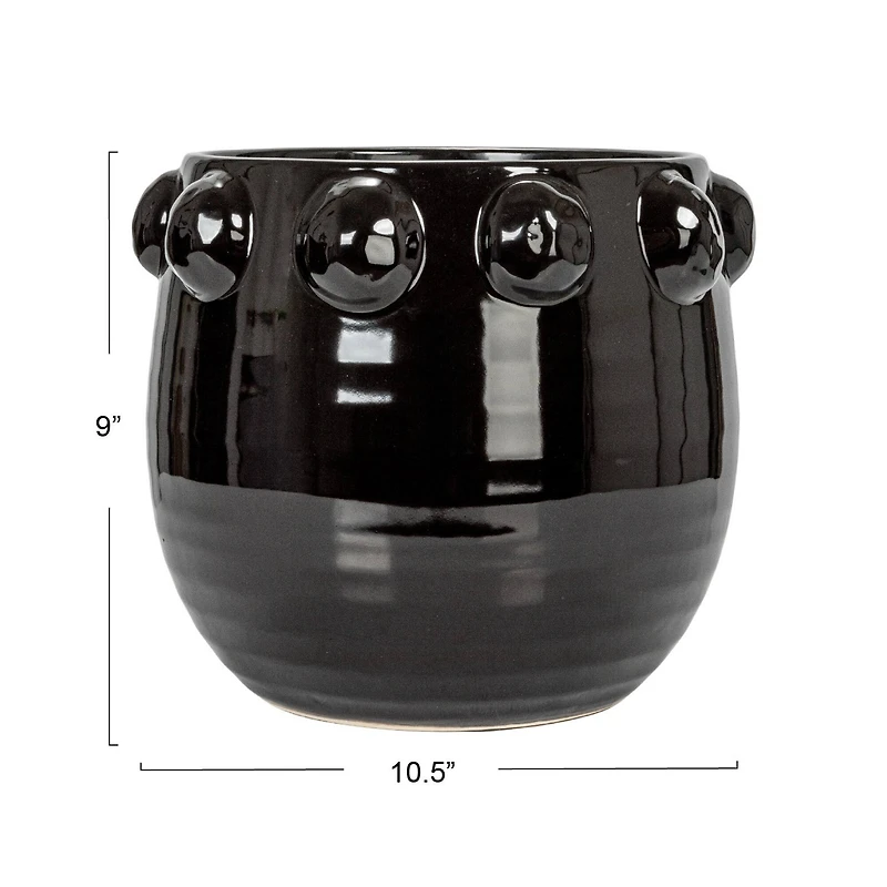 Hello Honey® 10.5" Black Raised Dots Terra Cotta Planter