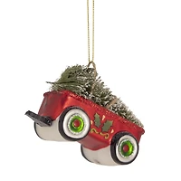 4.5" Red Glittered Wagon with Tree Ornament