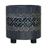 Hello Honey® 11" Blue & White Debossed Stoneware Footed Planter