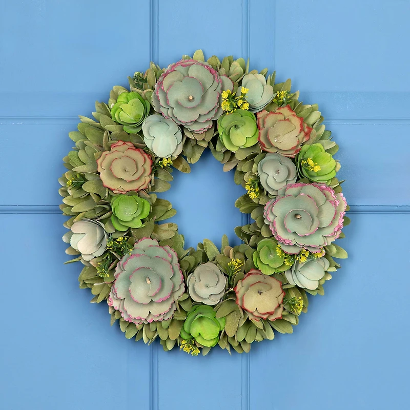 14" Wooden Spring Mini Flowers Artificial Wreath