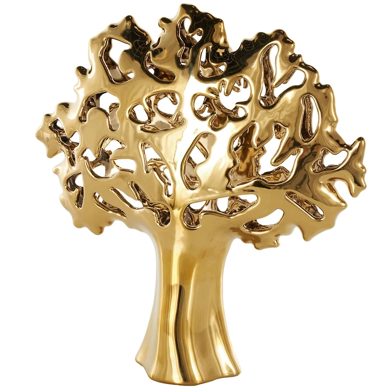 15.5" Glossy Metallic Abstract Ceramic Tree Sculpture