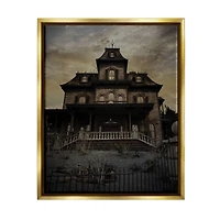 Stupell Industries Haunted House Landscape Framed Floater Canvas Wall Art