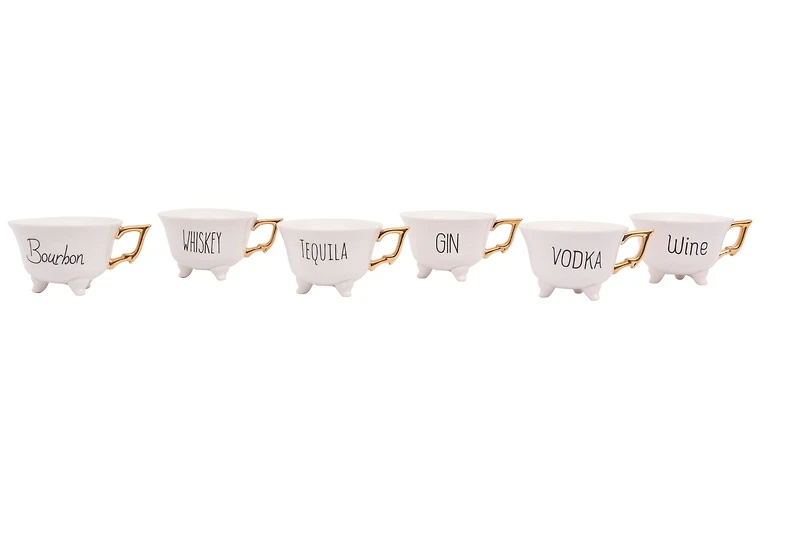 Hello Honey® White Stoneware Liquor Mugs with Gold Electroplating Set