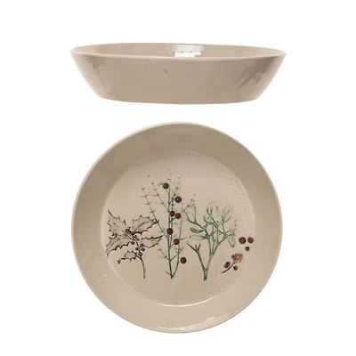 Hello Honey® 12" Multicolor Seasonal Botanicals Debossed Stoneware Bowl with Reactive Crackle Glaze