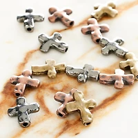 12 Pack:  Metallic Metal Cross Beads, 13mm by Bead Landing™